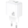 Зарядний пристрій BOROFONE BAS44A 1xUSB-C PD20W + 1xUSB QC3.0 white (6941991113840)