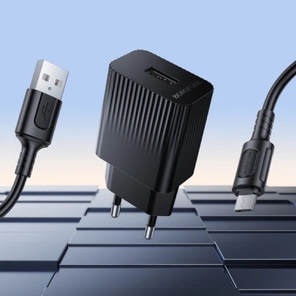 Зарядний пристрій BOROFONE BAS71A USB + cable USB to Micro 5P 2.1A black (6941991122590)