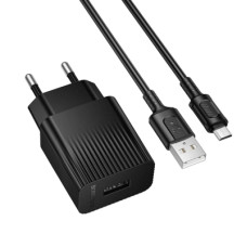 Зарядний пристрій BOROFONE BAS71A USB + cable USB to Micro 5P 2.1A black (6941991122590)
