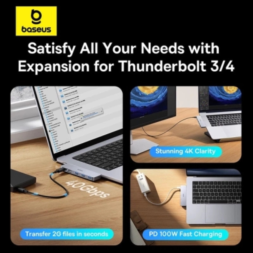 Концентратор Baseus USB-C 5-in-1 3xUSB 3.0 + 1xUSB-C 40Gbps + 1xHDMI 4K30Hz gray (B00052801811-04)