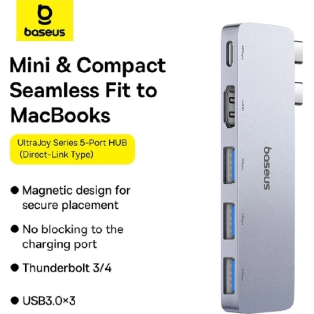 Концентратор Baseus USB-C 5-in-1 3xUSB 3.0 + 1xUSB-C 40Gbps + 1xHDMI 4K30Hz gray (B00052801811-04)