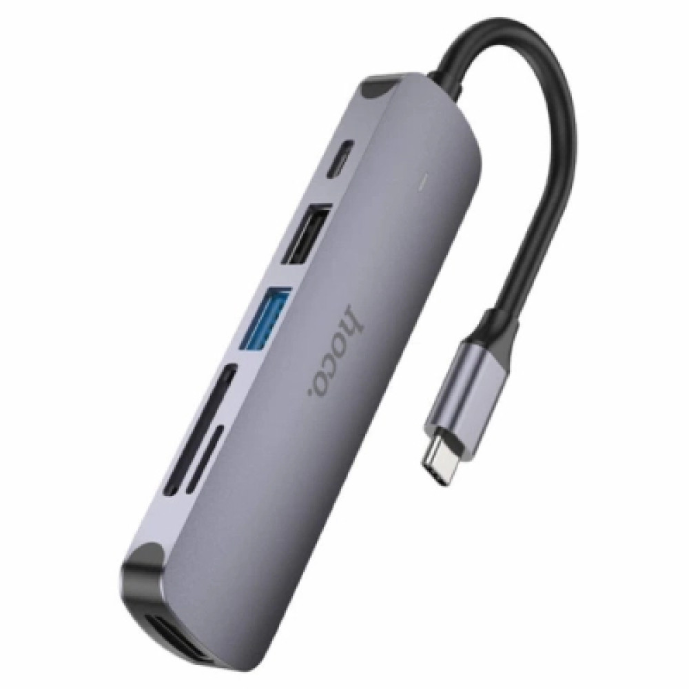 Концентратор HOCO USB-C 6-in-1 1xUSB 3.0 + 1xUSB 2.0 + SD/TF + 1xHDMI 4K30Hz + 1xUSB-C PD 60W gray (6931474769336)
