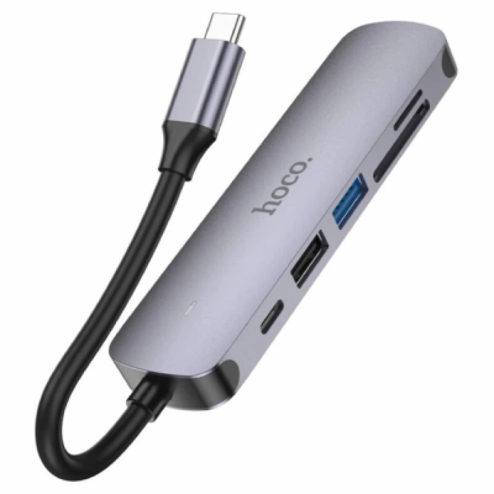Концентратор HOCO USB-C 6-in-1 1xUSB 3.0 + 1xUSB 2.0 + SD/TF + 1xHDMI 4K30Hz + 1xUSB-C PD 60W gray (6931474769336)