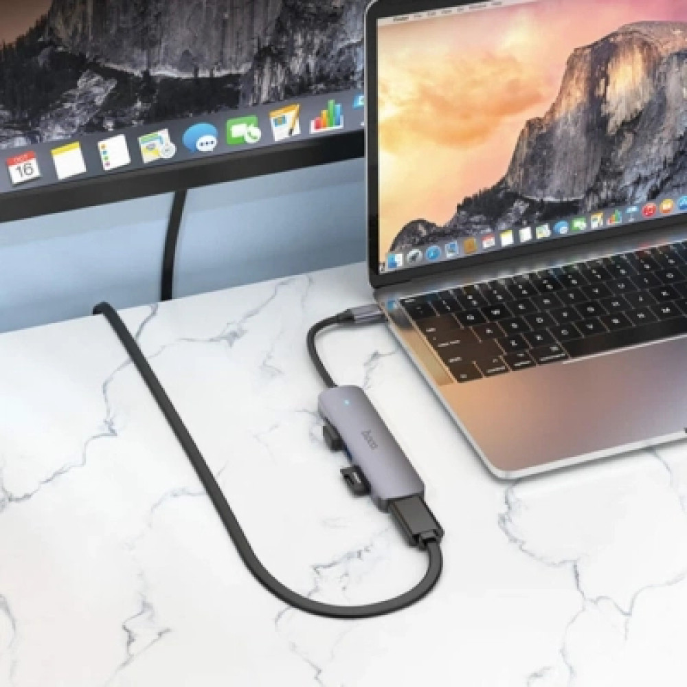 Концентратор HOCO USB-C 6-in-1 1xUSB 3.0 + 1xUSB 2.0 + SD/TF + 1xHDMI 4K30Hz + 1xUSB-C PD 60W gray (6931474769336)