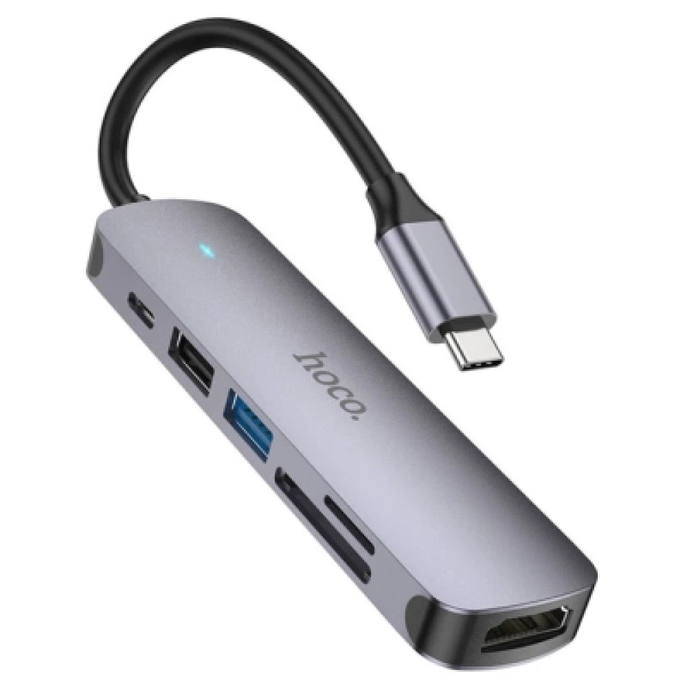 Концентратор HOCO USB-C 6-in-1 1xUSB 3.0 + 1xUSB 2.0 + SD/TF + 1xHDMI 4K30Hz + 1xUSB-C PD 60W gray (6931474769336)