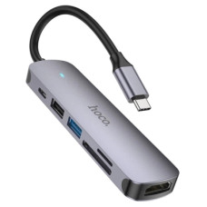 Концентратор HOCO USB-C 6-in-1 1xUSB 3.0 + 1xUSB 2.0 + SD/TF + 1xHDMI 4K30Hz + 1xUSB-C PD 60W gray (6931474769336)