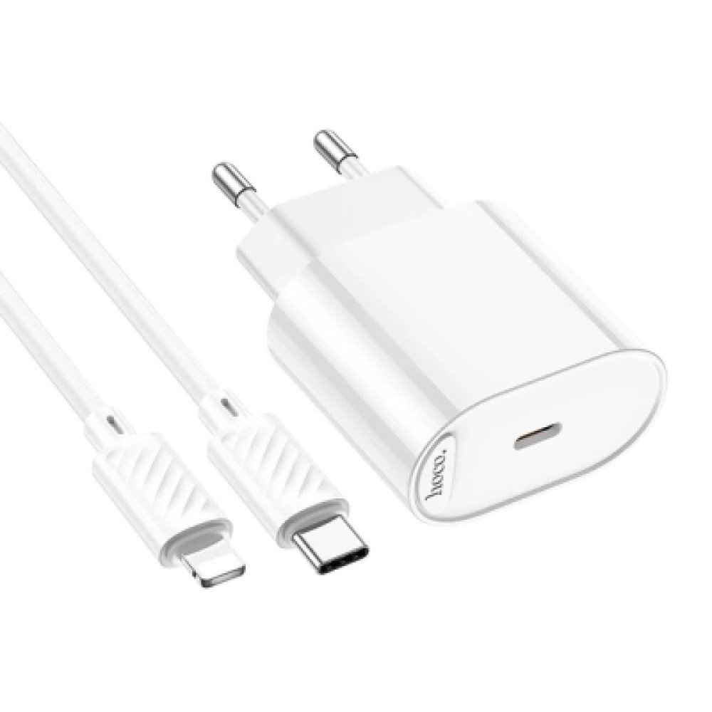 Зарядний пристрій HOCO C109A USB-C PD20W + cable USB-C to Lightning white (6942007656665)