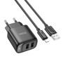Зарядний пристрій HOCO C141A 2xUSB + cable USB to Lightning black (6942007627863)