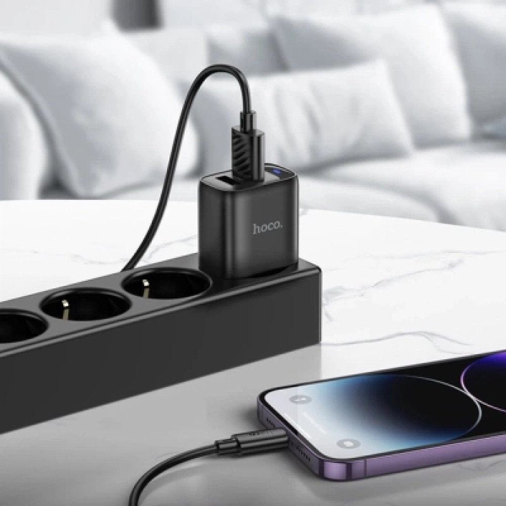 Зарядний пристрій HOCO C141A 2xUSB + cable USB to Lightning black (6942007627863)