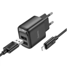Зарядний пристрій HOCO C141A 2xUSB + cable USB to Lightning black (6942007627863)