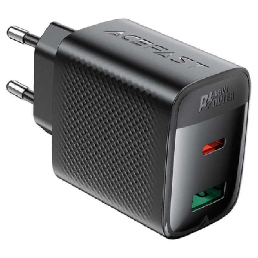 Зарядний пристрій Acefast A106 1xUSB-C PD45W + 1xUSB QC3.0 GaN black (6974316284031)