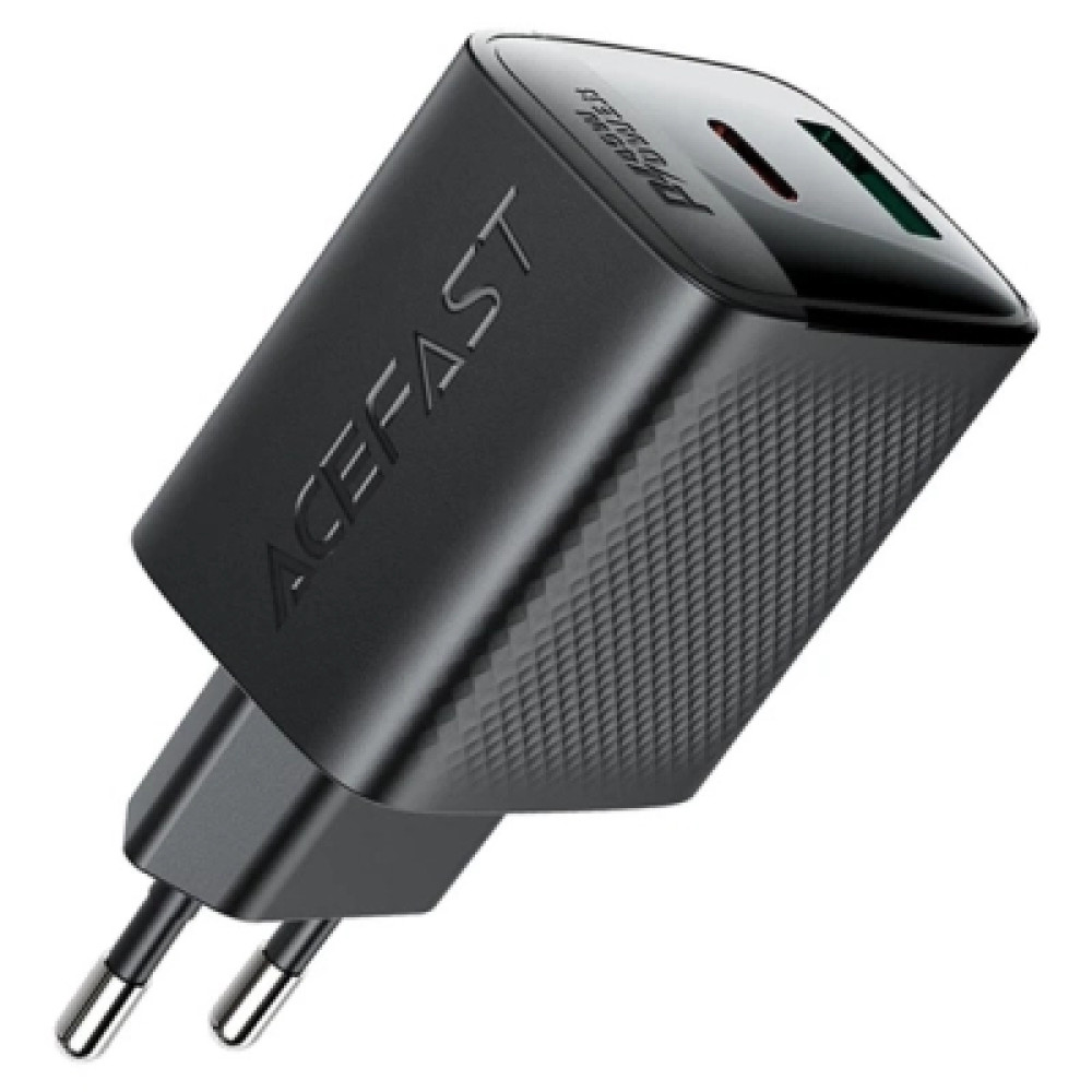 Зарядний пристрій Acefast A106 1xUSB-C PD45W + 1xUSB QC3.0 GaN black (6974316284031)