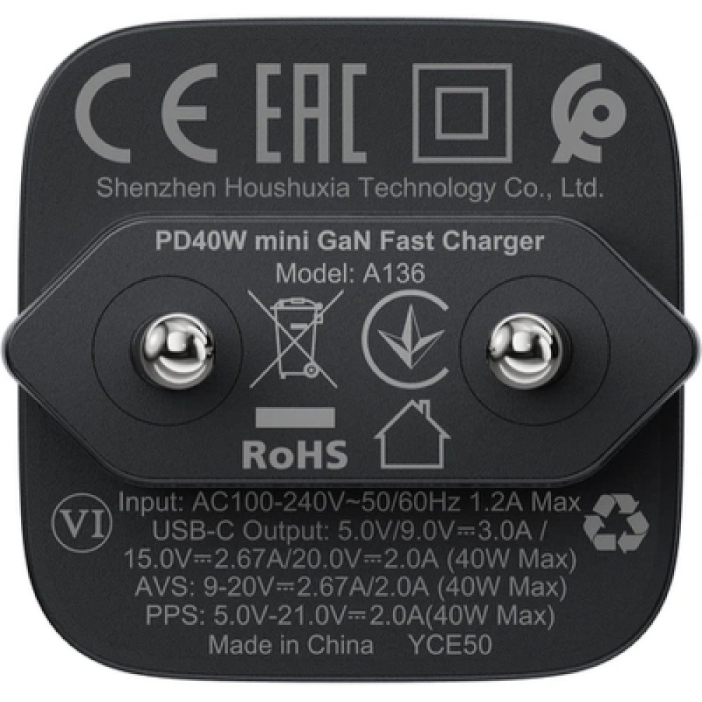 Зарядний пристрій Acefast A136 USB-C PD40W GaN black (6974316286233)