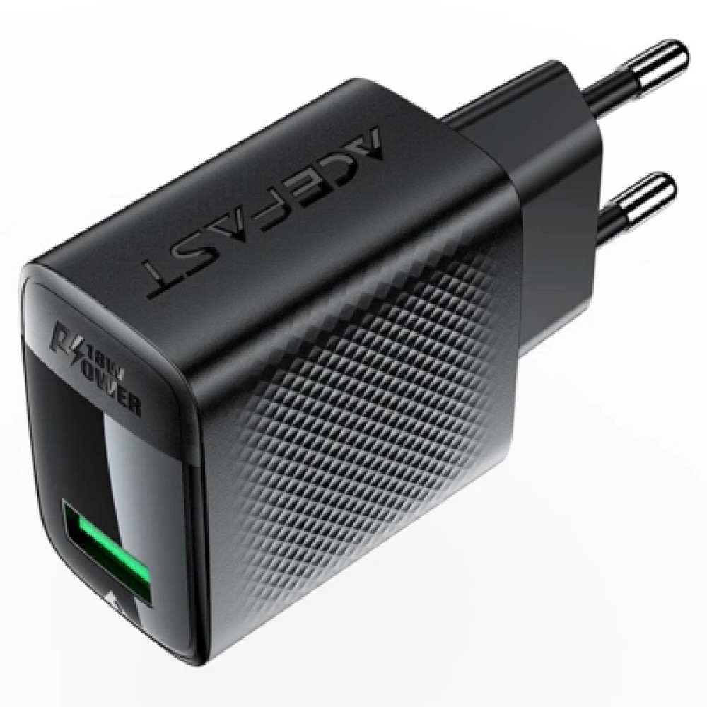 Зарядний пристрій Acefast A90 USB QC3.0 18W GaN black (6974316283249)
