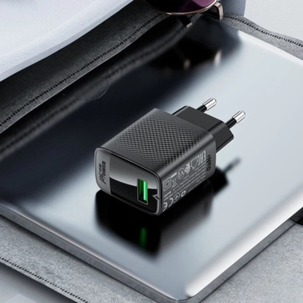 Зарядний пристрій Acefast A90 USB QC3.0 18W GaN black (6974316283249)