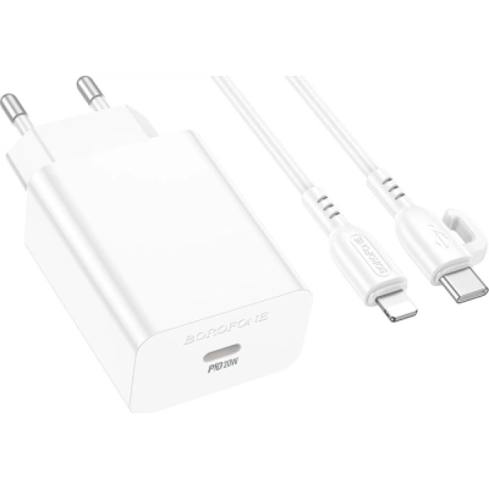 Зарядний пристрій BOROFONE USB-C PD20W + cable USB-C to Lightning white (6941991111419)