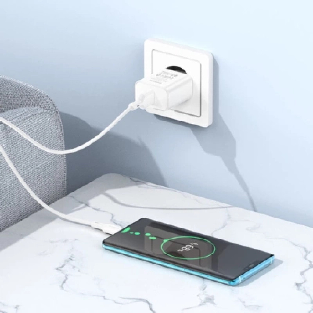 Зарядний пристрій BOROFONE USB QC3.0 + cable USB to USB-C 18W white (6974443388596)