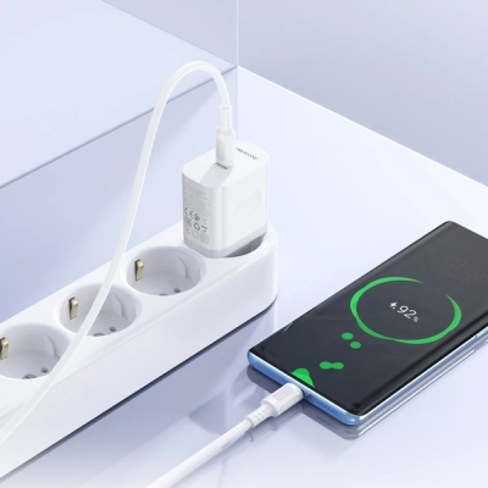 Зарядний пристрій BOROFONE USB-C PD20W + cable USB-C to USB-C white (6941991121371)