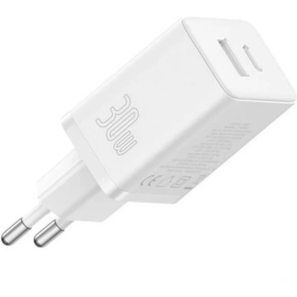 Зарядний пристрій Baseus 1xUSB-C PD30W + 1xUSB QC3.0 white (P10111404213-00)