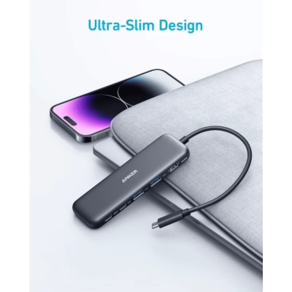 Концентратор Anker USB-C 5-in-1 2xUSB-A + USB-C 5Gbps + HDMI 4K + USB-C PD in 100W black (A8355H11)