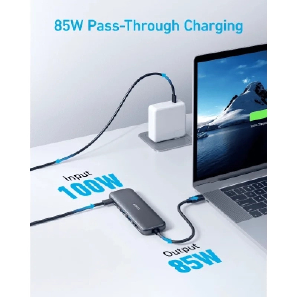 Концентратор Anker USB-C 5-in-1 2xUSB-A + USB-C 5Gbps + HDMI 4K + USB-C PD in 100W black (A8355H11)
