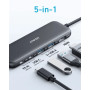 Концентратор Anker USB-C 5-in-1 2xUSB-A + USB-C 5Gbps + HDMI 4K + USB-C PD in 100W black (A8355H11)