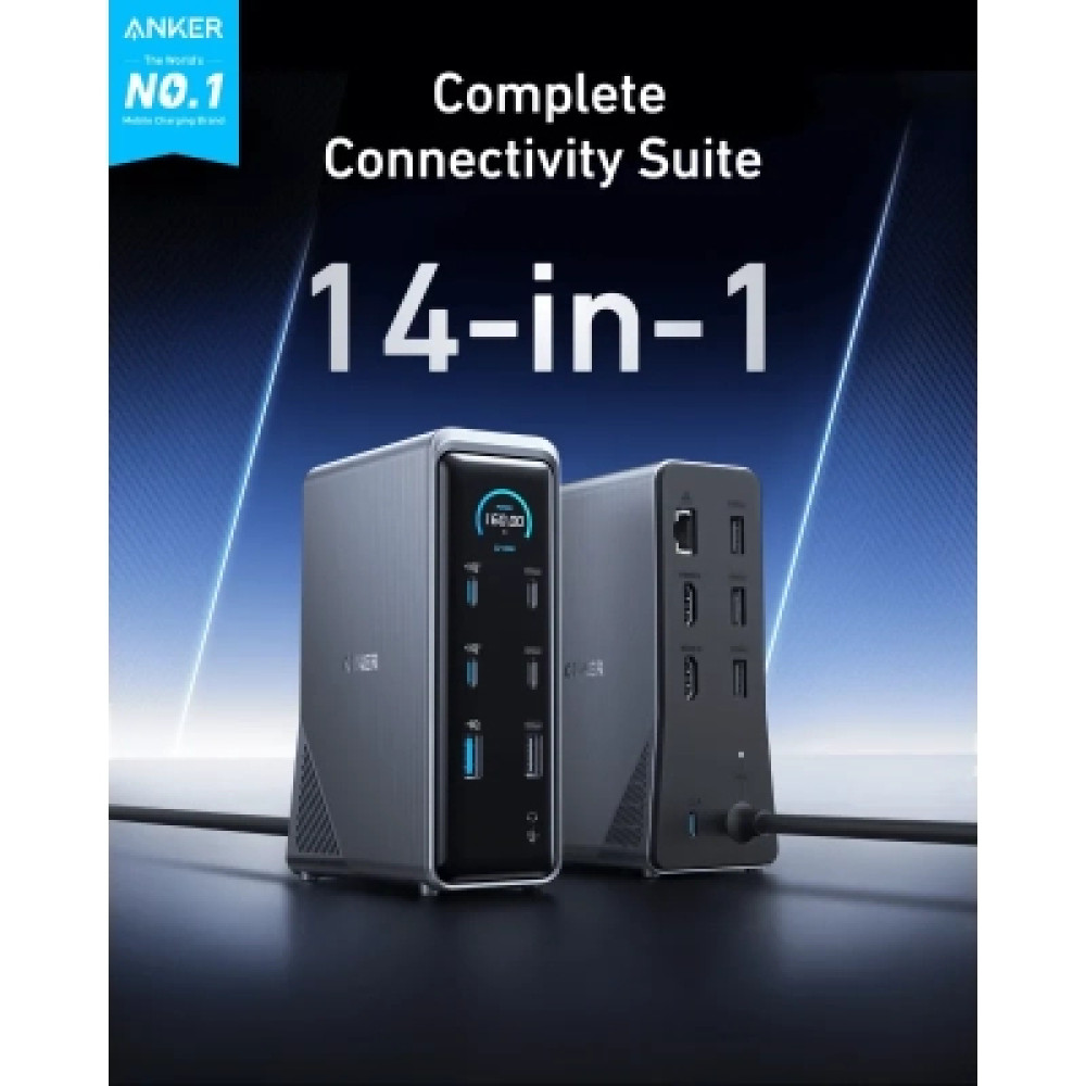 Концентратор Anker USB-C 14-in-1 Dual Display 160W black (A83B63A1)