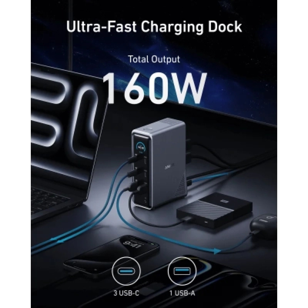 Концентратор Anker USB-C 14-in-1 Dual Display 160W black (A83B63A1)