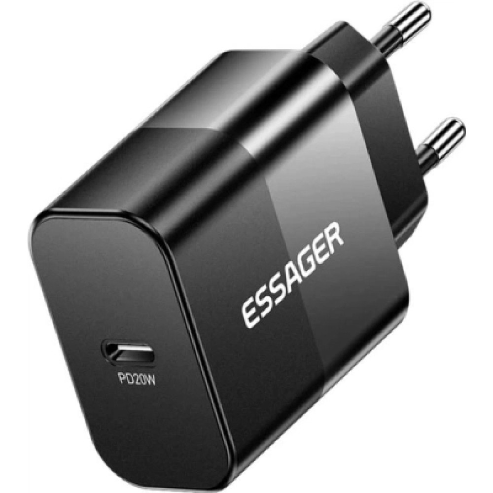 Зарядний пристрій Essager USB-C PD20W + cable USB-C to USB-C 60W black (E20JSB1-SYTT1-T)
