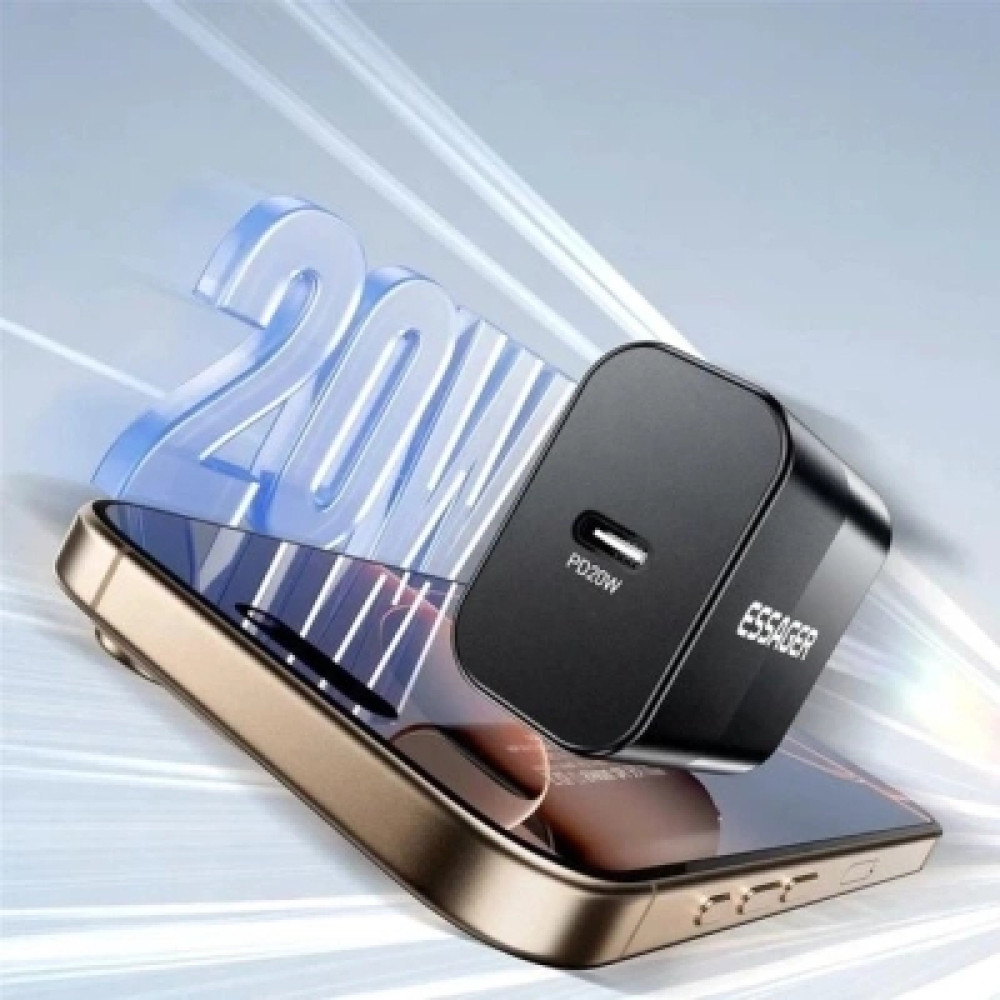 Зарядний пристрій Essager USB-C PD20W + cable USB-C to USB-C 60W black (E20JSB1-SYTT1-T)