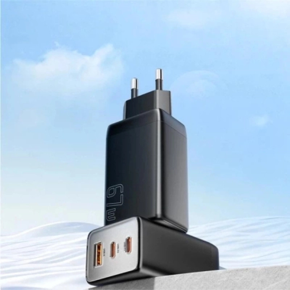 Зарядний пристрій Essager 2xUSB-C + 1xUSB PD67W QC4.0 FCP GaN black (ECT67W-LJB01-Z)