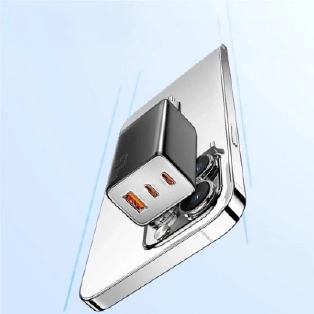 Зарядний пристрій Essager 2xUSB-C + 1xUSB PD67W QC4.0 FCP GaN black (ECT67W-LJB01-Z)
