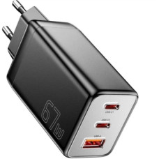 Зарядний пристрій Essager 2xUSB-C + 1xUSB PD67W QC4.0 FCP GaN black (ECT67W-LJB01-Z)