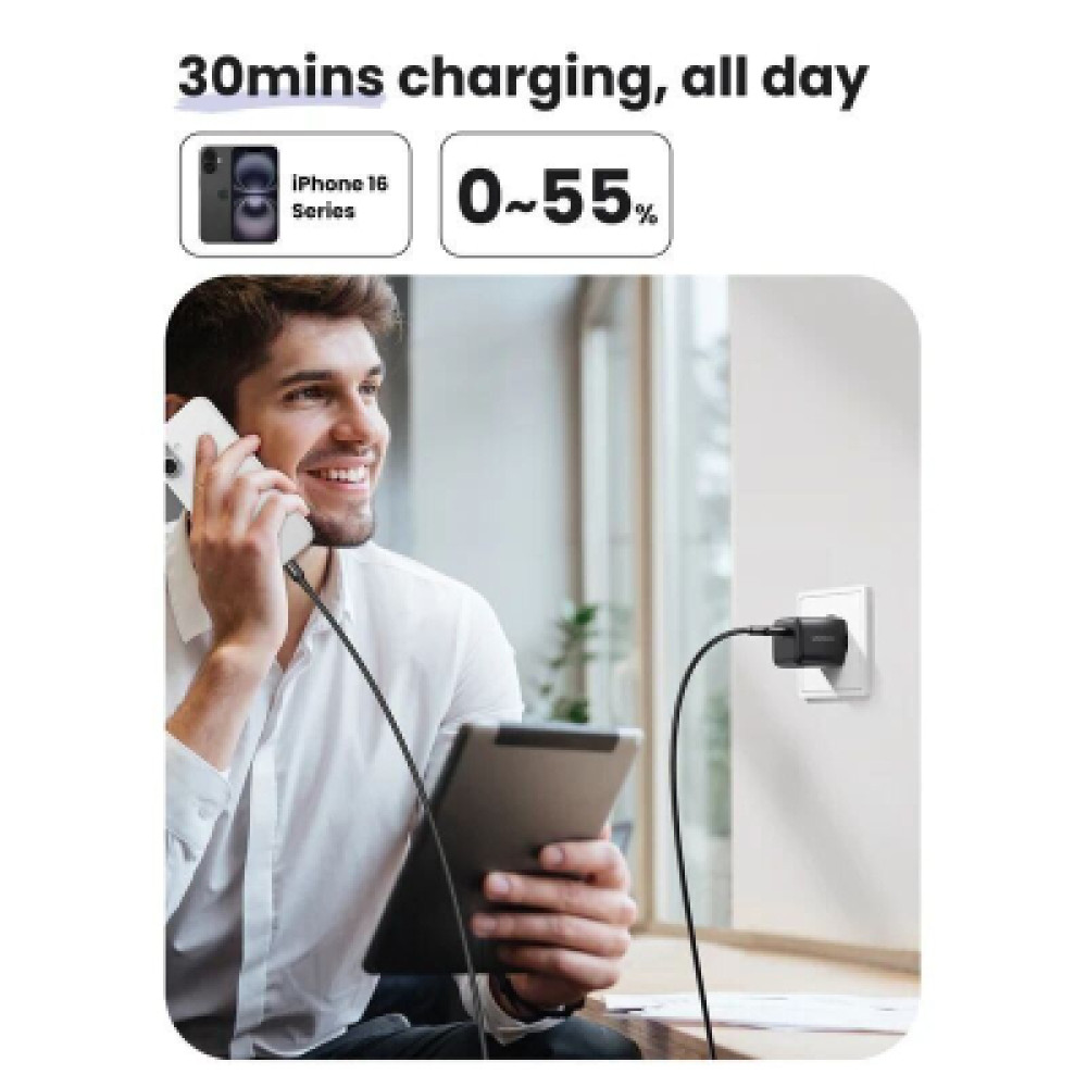 Зарядний пристрій Ugreen X513 USB-C PD30W QC4.0 GaN black (65007)