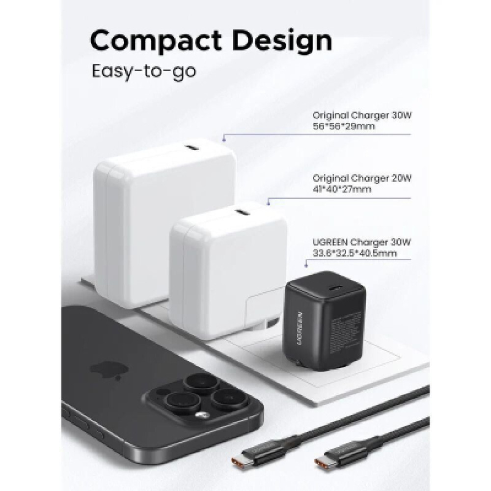 Зарядний пристрій Ugreen X513 USB-C PD30W QC4.0 GaN black (65007)
