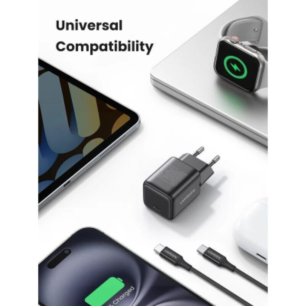 Зарядний пристрій Ugreen X513 USB-C PD30W QC4.0 GaN black (65007)