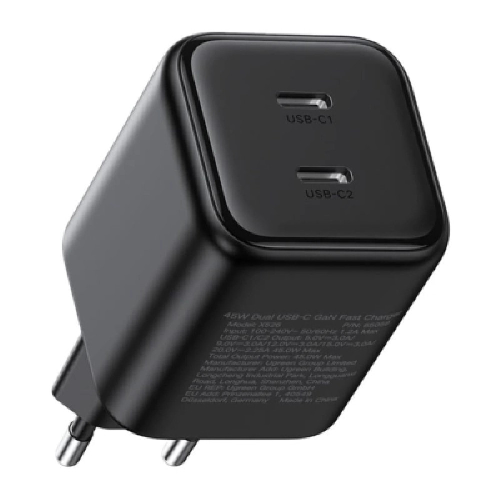 Зарядний пристрій Ugreen X526 2xUSB-C PD45W GaN black (65058)
