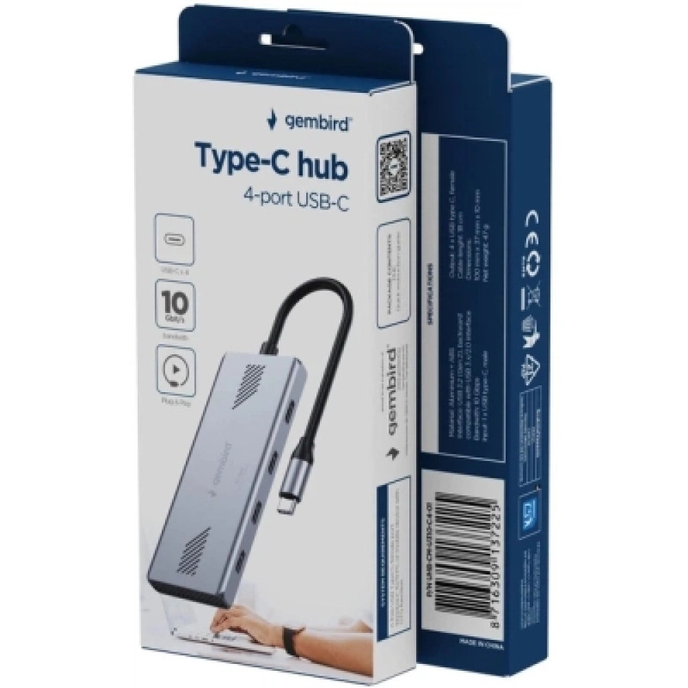 Концентратор Gembird USB-C 4-in-1 4xUSB-C 3.2 silver (UHB-CM-U310-C4-01)